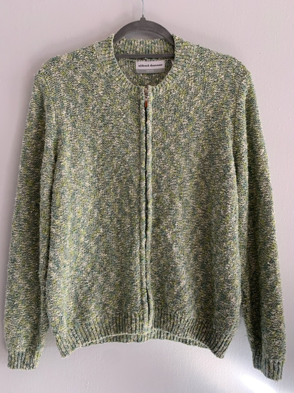 ALFRED DUNNER Green Speckled Knit Zip-Front Sweater